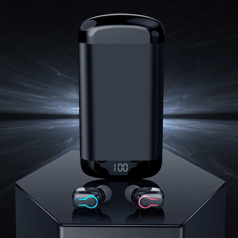 Q66 Trådløse V5.0 Bluetooth Hovedtelefon Sport Vandtæt Headset Til Android Headstes med LED-Display 6000mAh Batteriet Sag