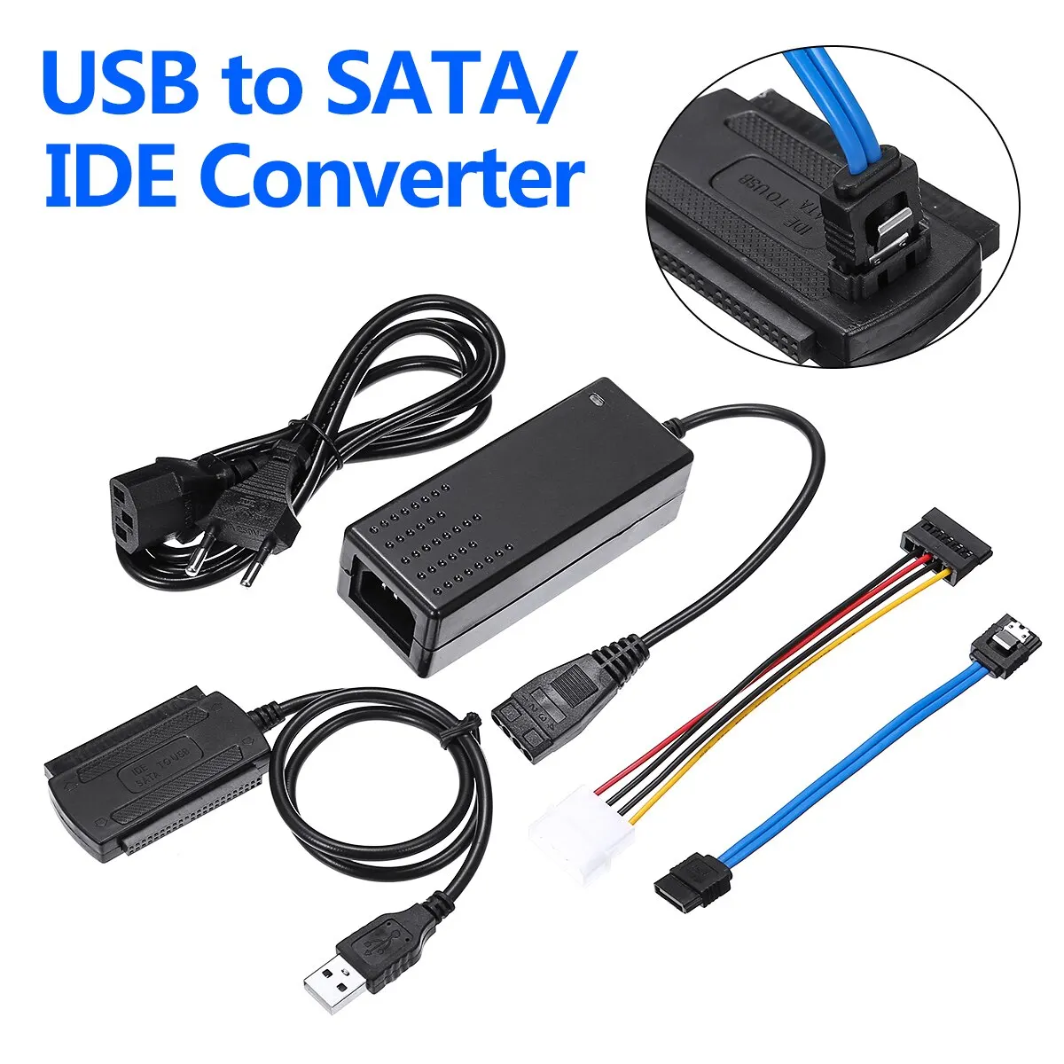 High Speed USB 2.0 til IDE/SATA Adapter Strømforsyning Optiske Drev Konverter Kabel (2,5/3,5 Tommer Laptop Harddiske