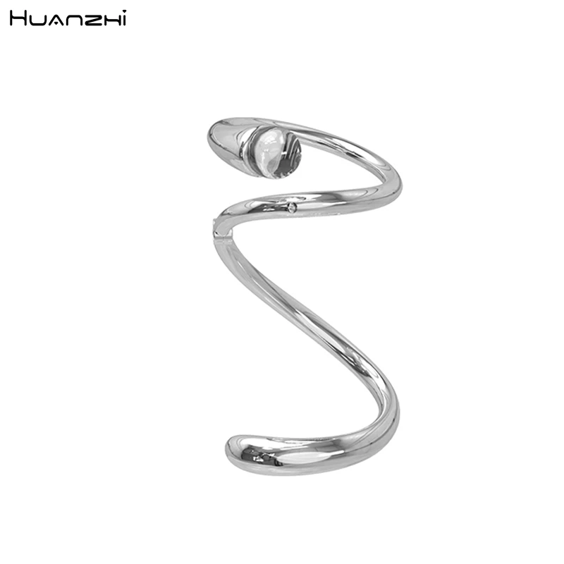 HUANZHI 2020 Nye Sølv Forgyldt Spiral Slange Curve Ring Klare Krystal Åbning Justerbar Ring til Kvinder, Mænd Part Smykker Gave