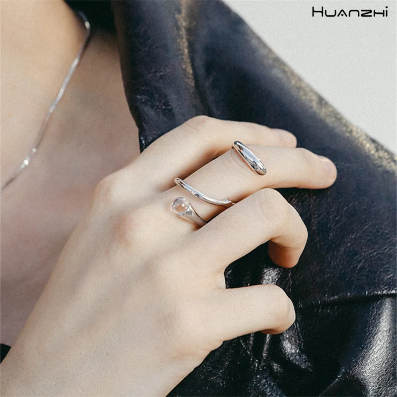 HUANZHI 2020 Nye Sølv Forgyldt Spiral Slange Curve Ring Klare Krystal Åbning Justerbar Ring til Kvinder, Mænd Part Smykker Gave