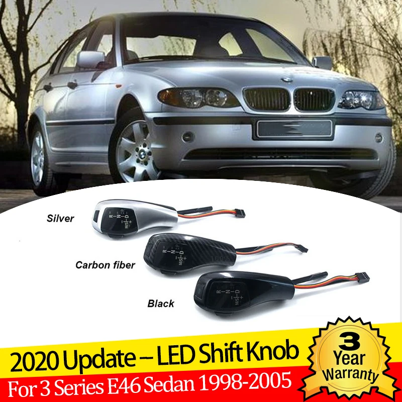Carbon Fiber Black Silver LED-Gear Shift Knappen Gearskifter arm til BMW 3-serie E46 316i 318i 320i Tilbehør 323i 325i1998-2006
