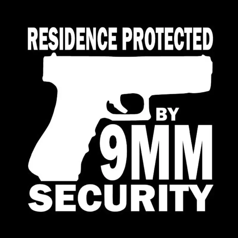 Aliauto Personlighed Advarsel Bil Klistermærker Spil Pistol Residence Beskyttet Af 9mm Sikkerhed Vinyl Decal Sort/sølv,14cm*14cm