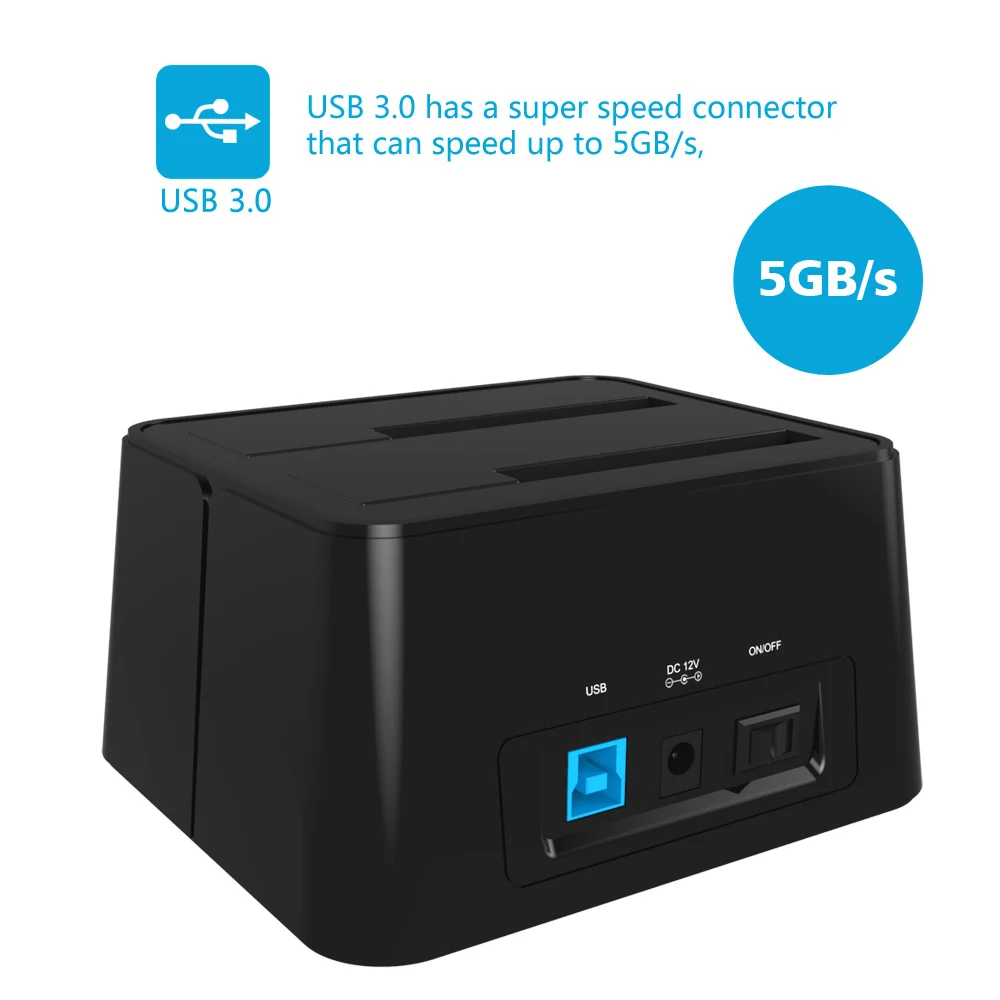 Wavlink USB3.0 til SATA 2 Bay-harddisken-Dockingstation 5Gbps for 2.5/3.5