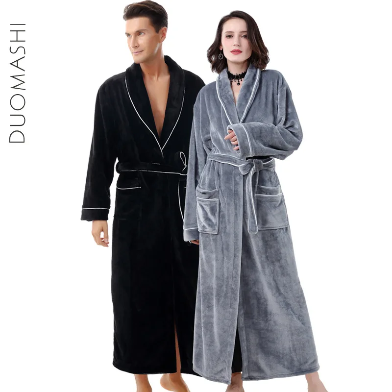 Coral fleece natkjole badekåbe for kvinder og mænd vinteren fortykkelse mænds Flannel vinter morgenkåbe pyjamas par varmt nattøj