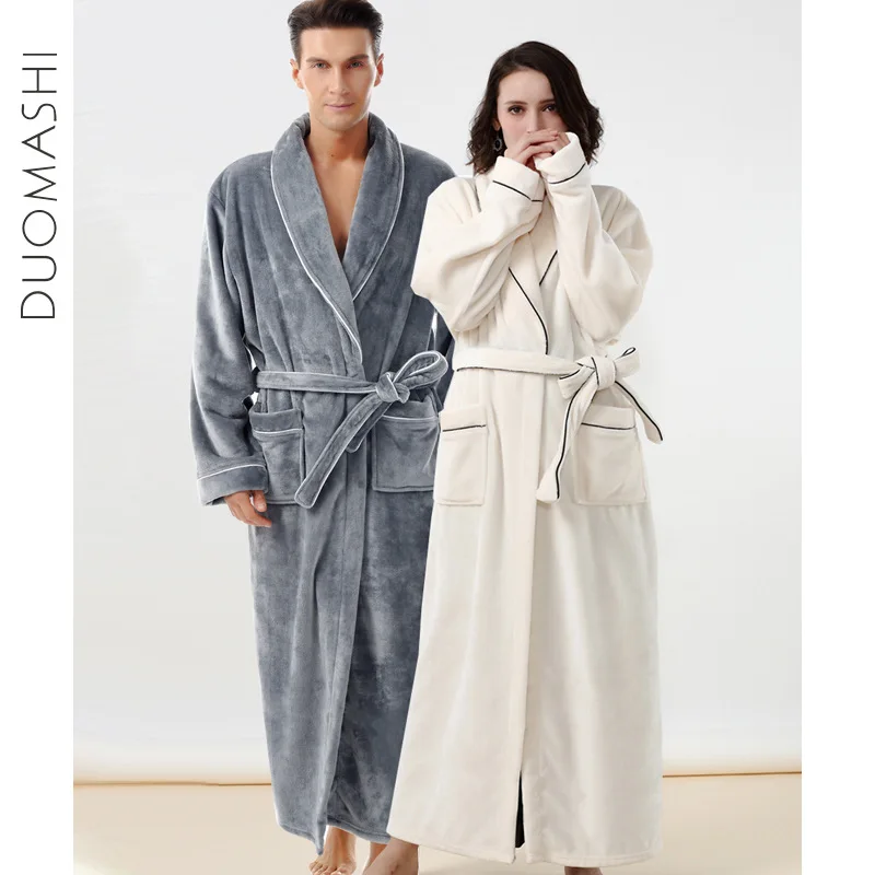 Coral fleece natkjole badekåbe for kvinder og mænd vinteren fortykkelse mænds Flannel vinter morgenkåbe pyjamas par varmt nattøj