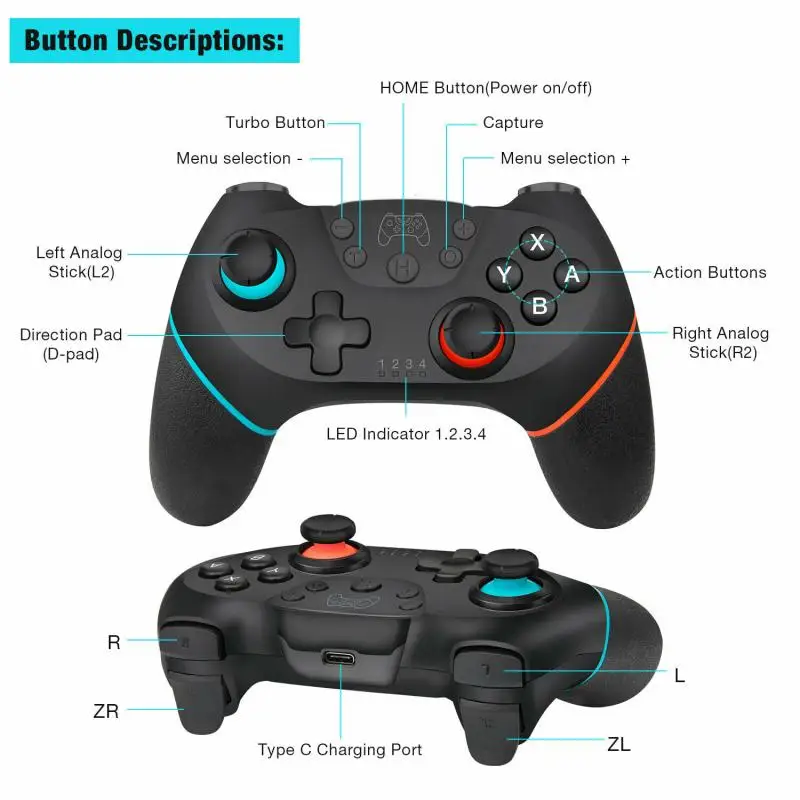 Til Nintend Skifte Pro NS-Skifte Pro spillekonsol Gamepad Trådløs-Bluetooth-Gamepad Spil Joystick Controller med 6-Akset Håndtag