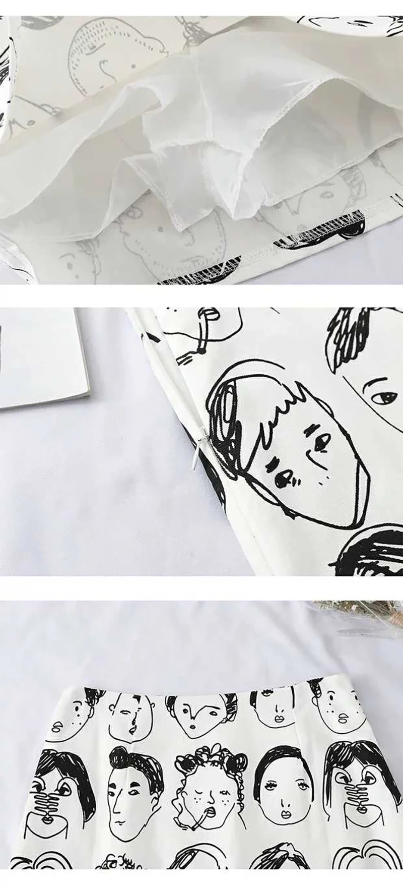 Mode Blyant Nederdel Tegnefilm Menneskelige Hoved Udskrevet En online Sommeren Kvinders Nederdele koreanske Slank Høj Talje Frisk Sød Sort Hvid