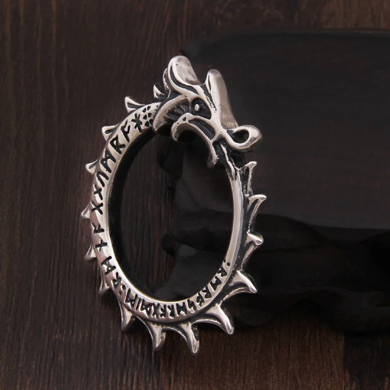 925 sterling sølv viking Rune Ouroboros vedhæng med ægte læder kæde og køl kæde som gave