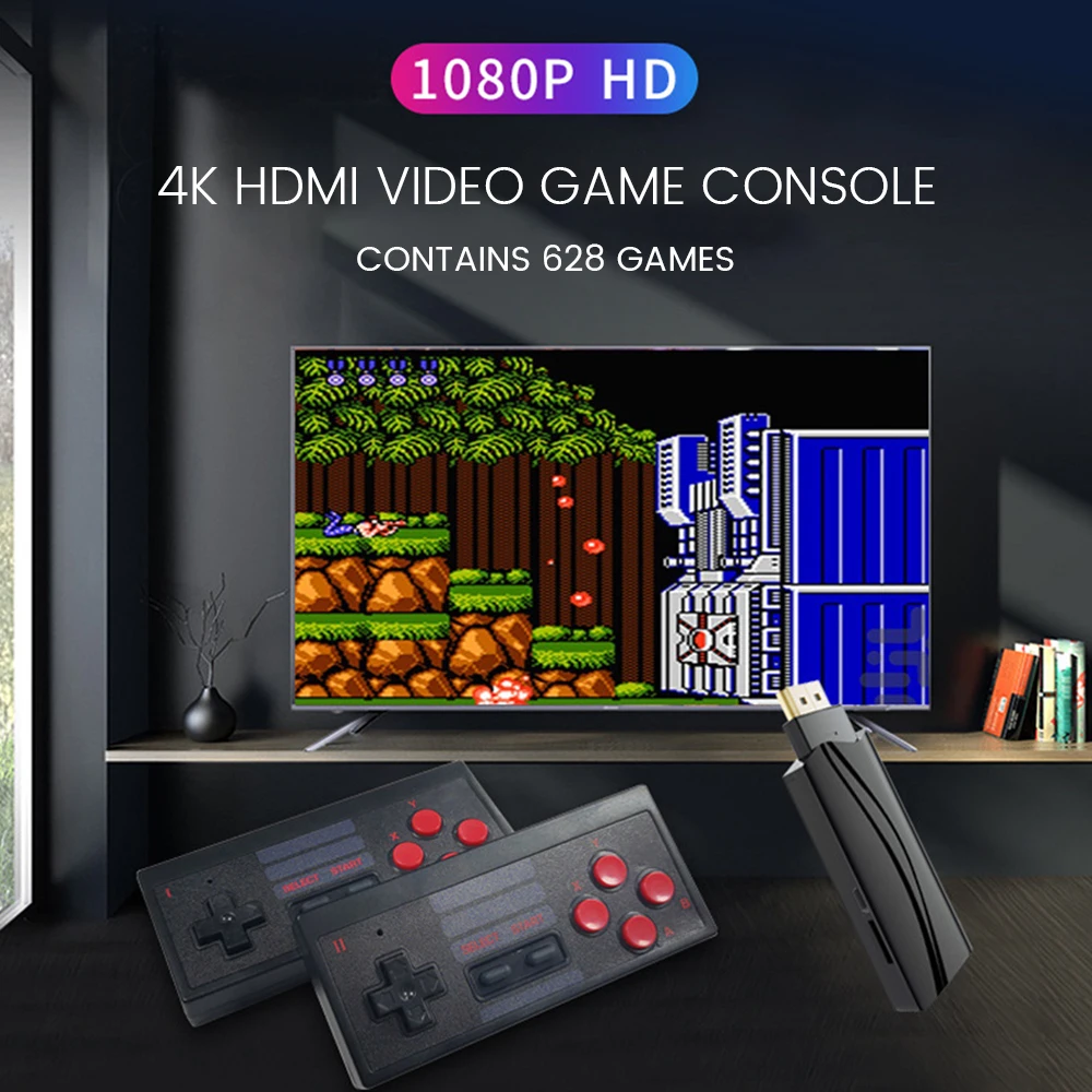 4K HDMI Video Game Console Bygget i 628 Klassiske Spil Mini Retro Håndholdte Konsol Trådløse Controller HDMI-Udgang Dobbelt Spillere