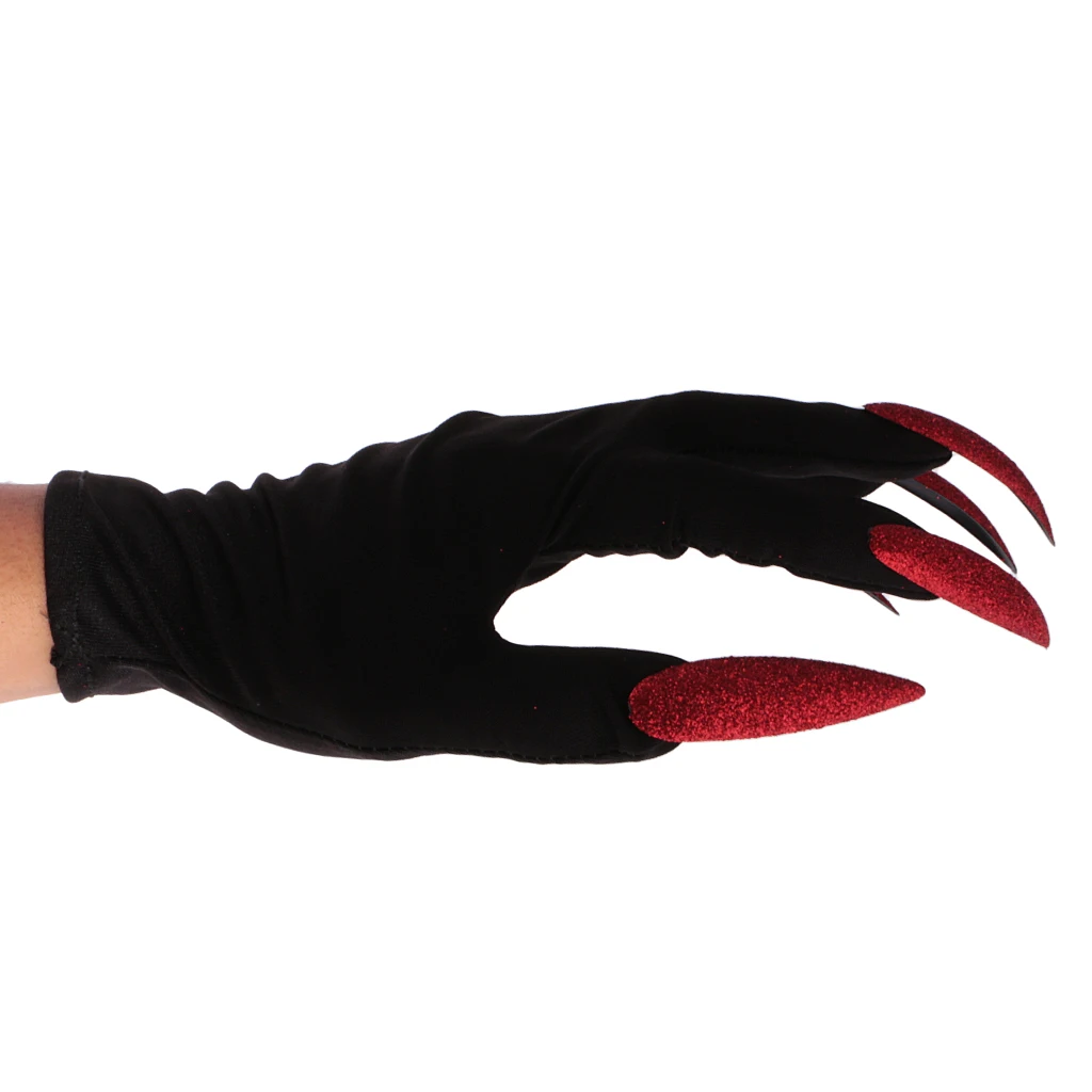 Ny Høne Nat Part Skræmmende Kvinde Handsker med Lange Røde Glitter Negle Halloween Constume Fancy Kjole Karneval Indretning Tilbehør