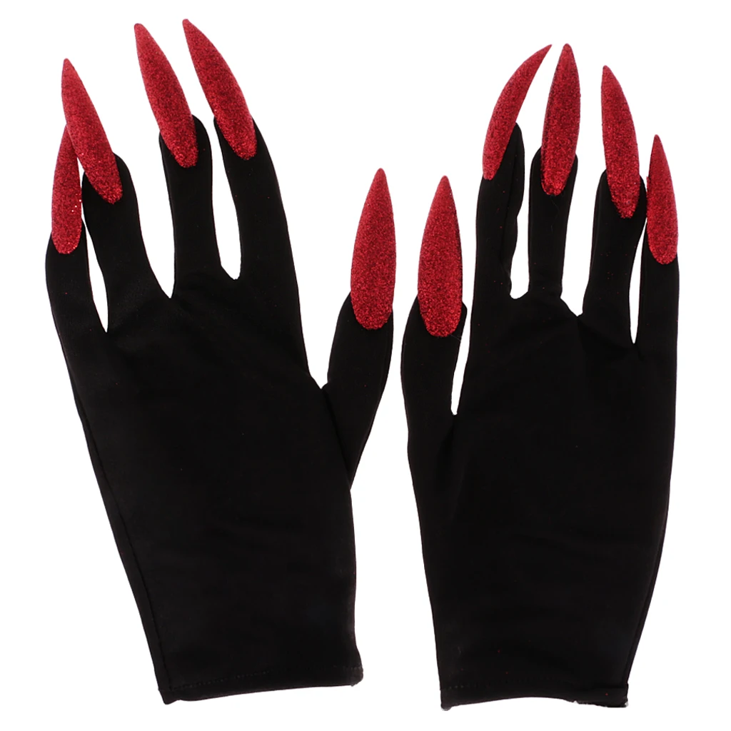 Ny Høne Nat Part Skræmmende Kvinde Handsker med Lange Røde Glitter Negle Halloween Constume Fancy Kjole Karneval Indretning Tilbehør