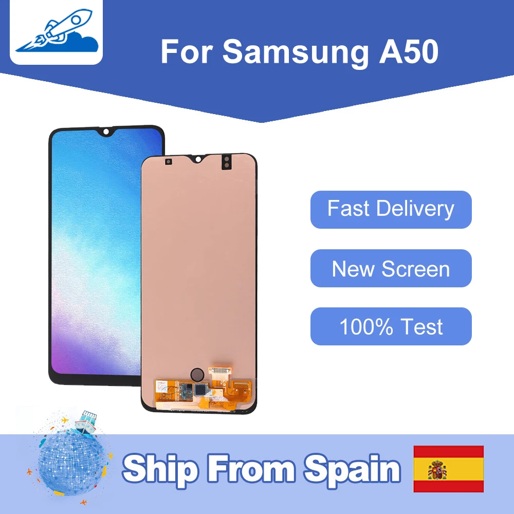 OEM-For SAMSUNG GALAXY A50 LCD-Display A505/DS A505FN A505G A505GN A505YN med Touch Screen Digitizer Assembly med ramme