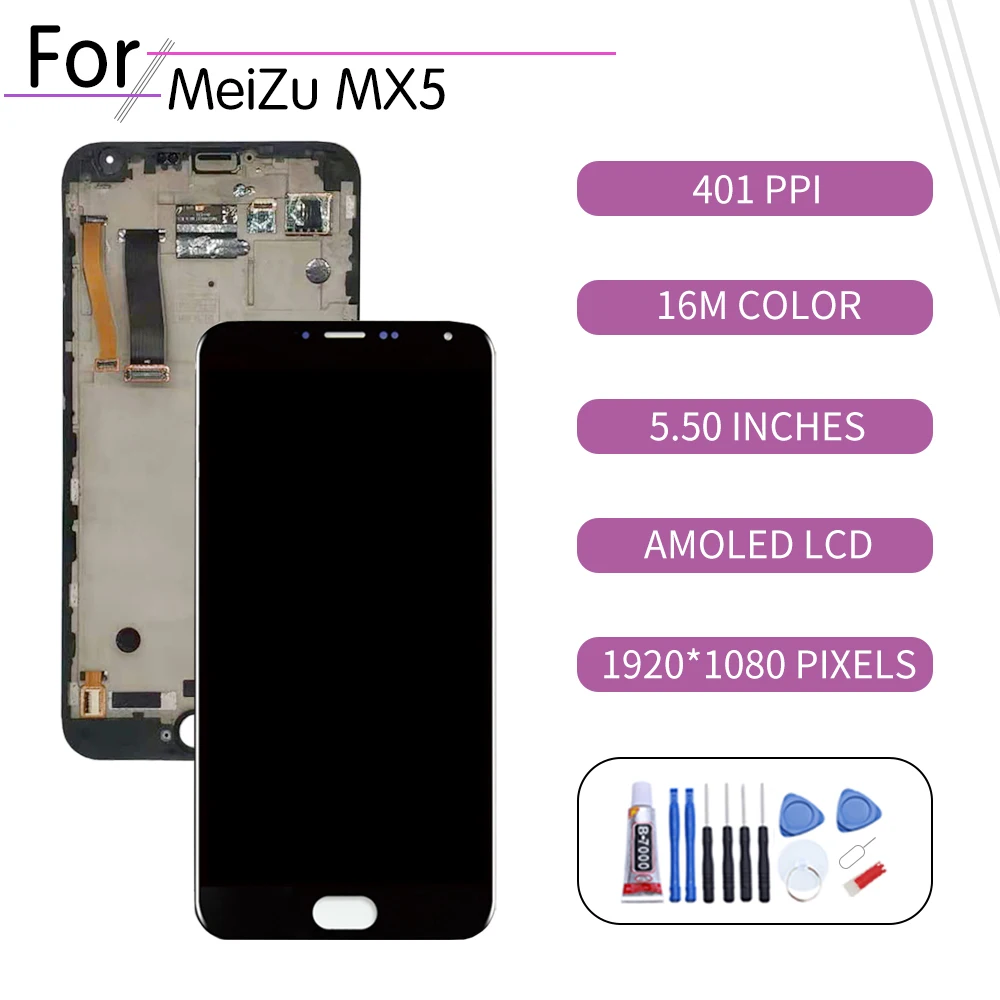 Den oprindelige MEIZU MX5 LCD-Skærm Touch screen DigitizerAssembly For Meizu MX5 Skærm med Ramme Udskiftning N575U M575H M575M