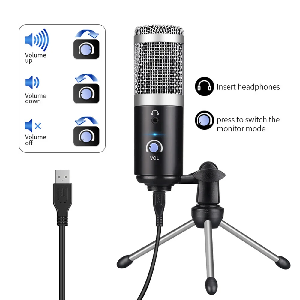 Kondensator Mikrofon Med Stativ, USB Computer Studio Mikrofon Til PC-Mikrofon Til en Karaoke Mikrofon Med lydkort