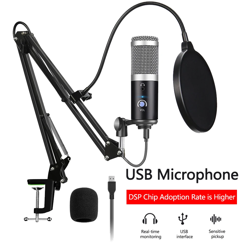 Kondensator Mikrofon Med Stativ, USB Computer Studio Mikrofon Til PC-Mikrofon Til en Karaoke Mikrofon Med lydkort