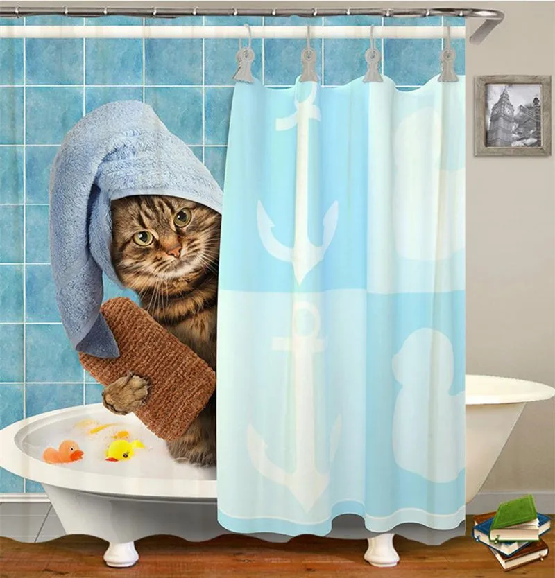 Sjove Dyr Katte badeforhæng med Kroge Katte Vandtæt Polyester Stof Badeværelse Gardiner Til Hjemmet Udsmykning