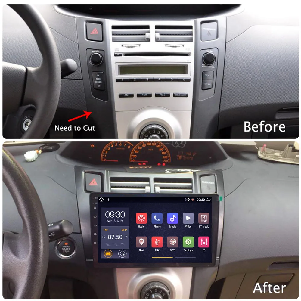 For Toyota Yaris 2008 2009 2010 2011 Android 8.1 Bil Radio Mms Video-Afspiller, GPS Navigation Bil til 2din