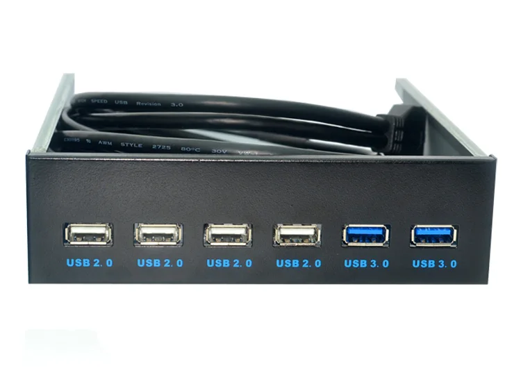 S 6 Ports USB 3.0 + USB2.0 5,25-Tomme Diskette Bay Front Panel Med Power Adapter USB 3.0 Hub Spilitter 2Ports usb3.0 4Ports ubs2.0