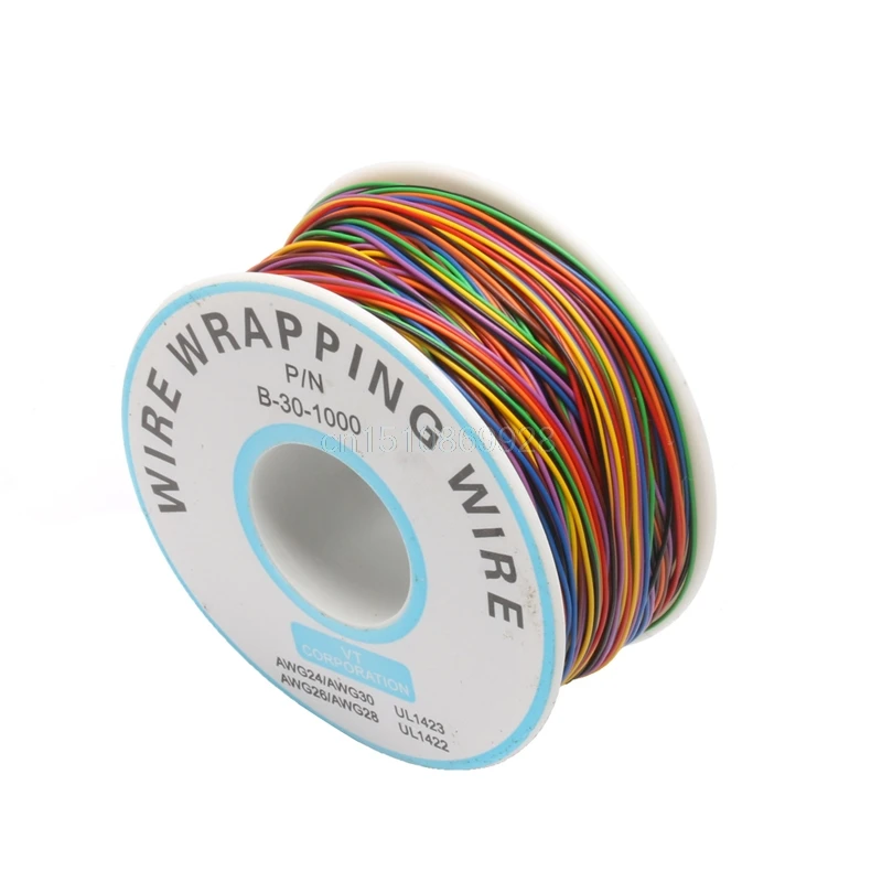 One Roll 8 Farver 30AWG Tråd Indpakning Wire, Fortinnet Kobber Solid, PVC isolering