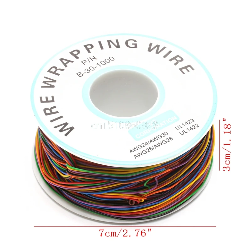 One Roll 8 Farver 30AWG Tråd Indpakning Wire, Fortinnet Kobber Solid, PVC isolering