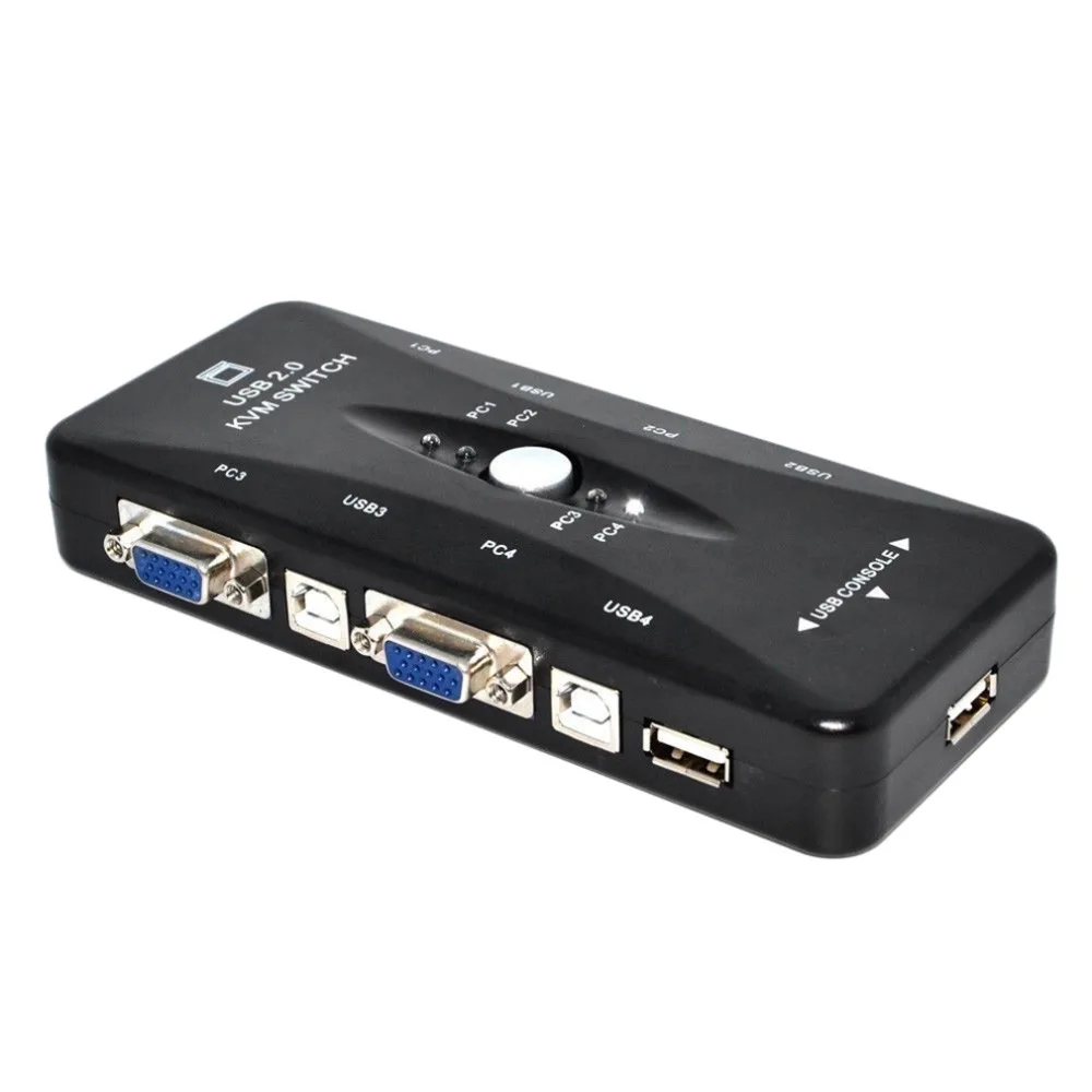 Nye USB 2.0 4 Port KVM VGA SVGA Mus og Tastatur Switch Box Overvåge Dele Engros
