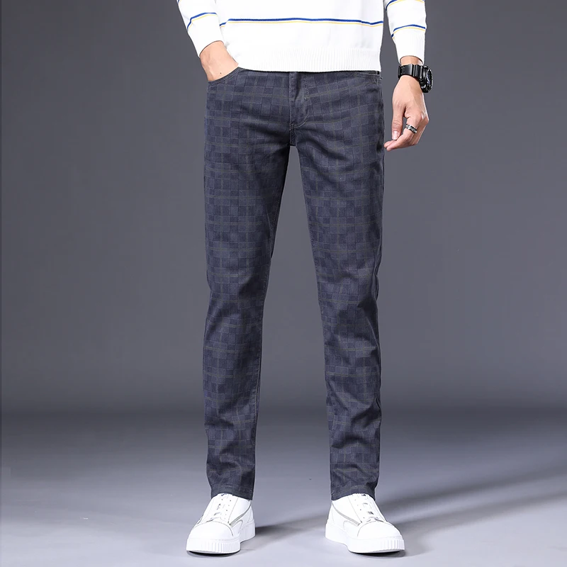 Plaid jeans til mænd er Stright Denim Bukser til Mænd Løs Ankel-Længde Jeans Mandlig Plaid Casual Streetweat koreansk Tøj Jeans