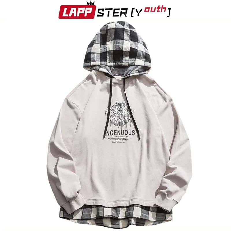 LAPPSTER-Ungdom Plaid Harajuku Overdimensionerede Hættetrøjer 2020 Trøjer Mænd koreanske Mode Sweatshirt Streetwear Hiphop Tøj Kpop