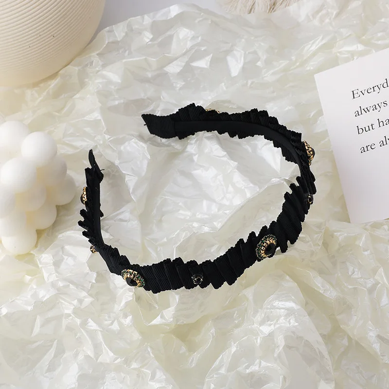 Minar koreanske Retro Black Velvet Hovedbøjle for Kvinder Plys Plisserede Skinnende Rhinestones Uregelmæssig, Bred Skygget Hår Band Tilbehør