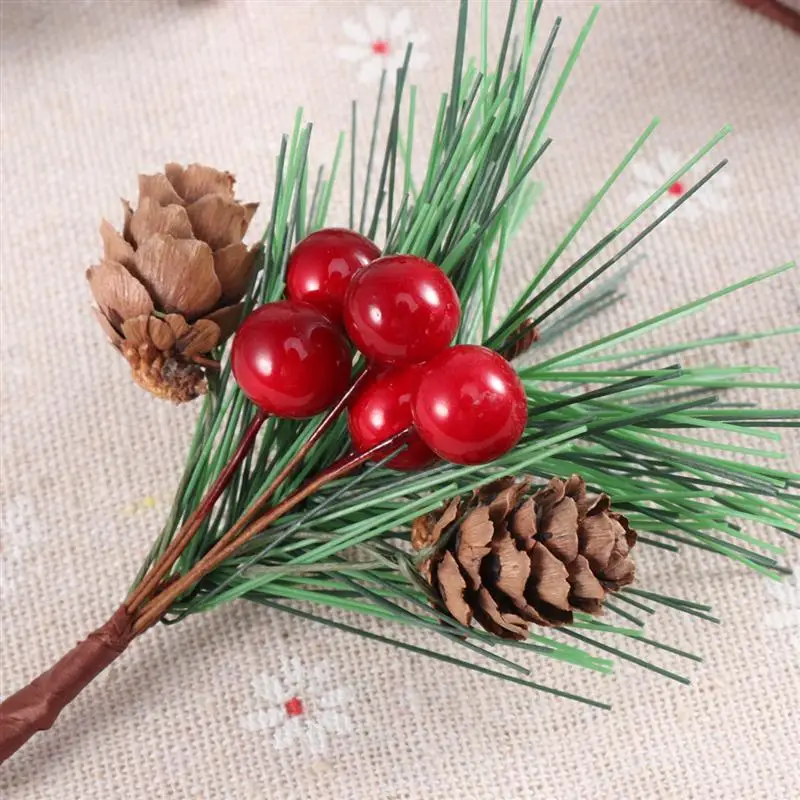 10stk Mini Simulering Jul Pine Picks Stængler Kunstige Kreative Pine Needle Berry Anlæg til Xmas Party Home Decor