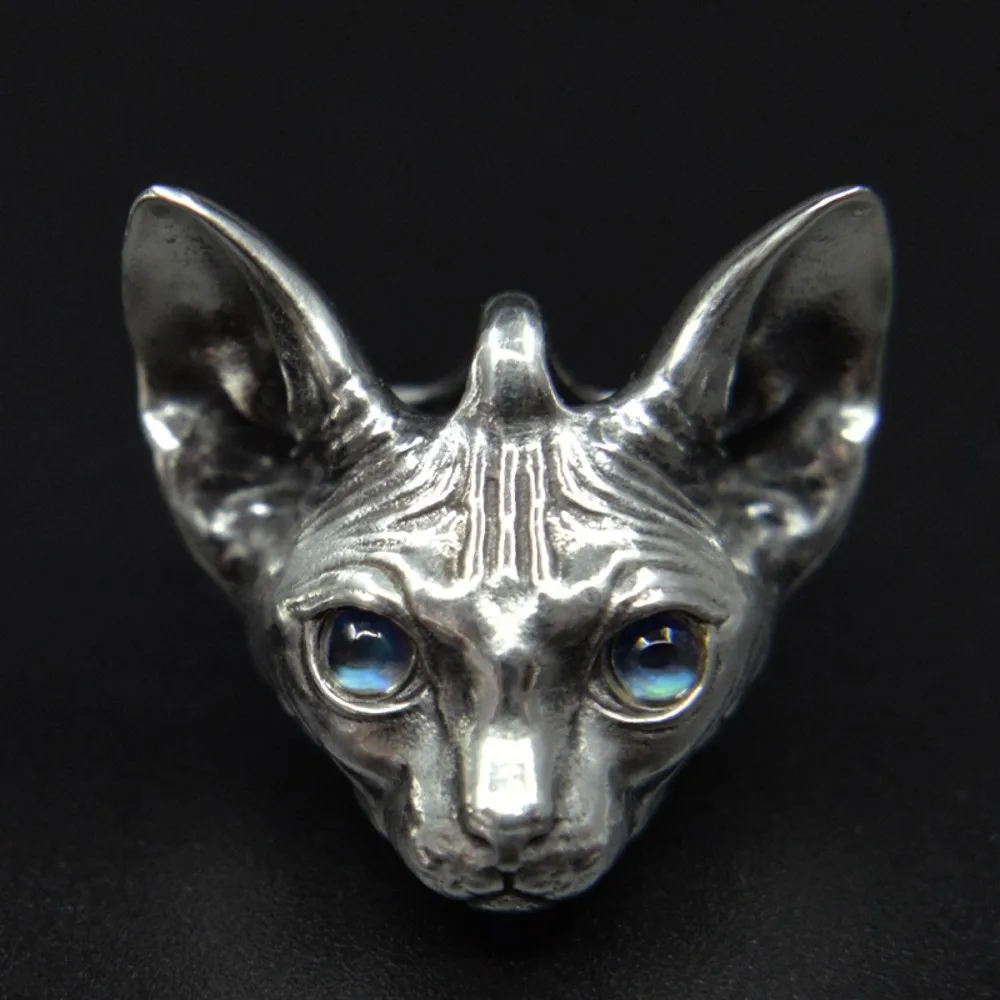 Nye solid ren 925 sølv vedhæng kat for kvinde månesten øjne hårløs kat par vedhæng oprindelige sølv kreativ gave