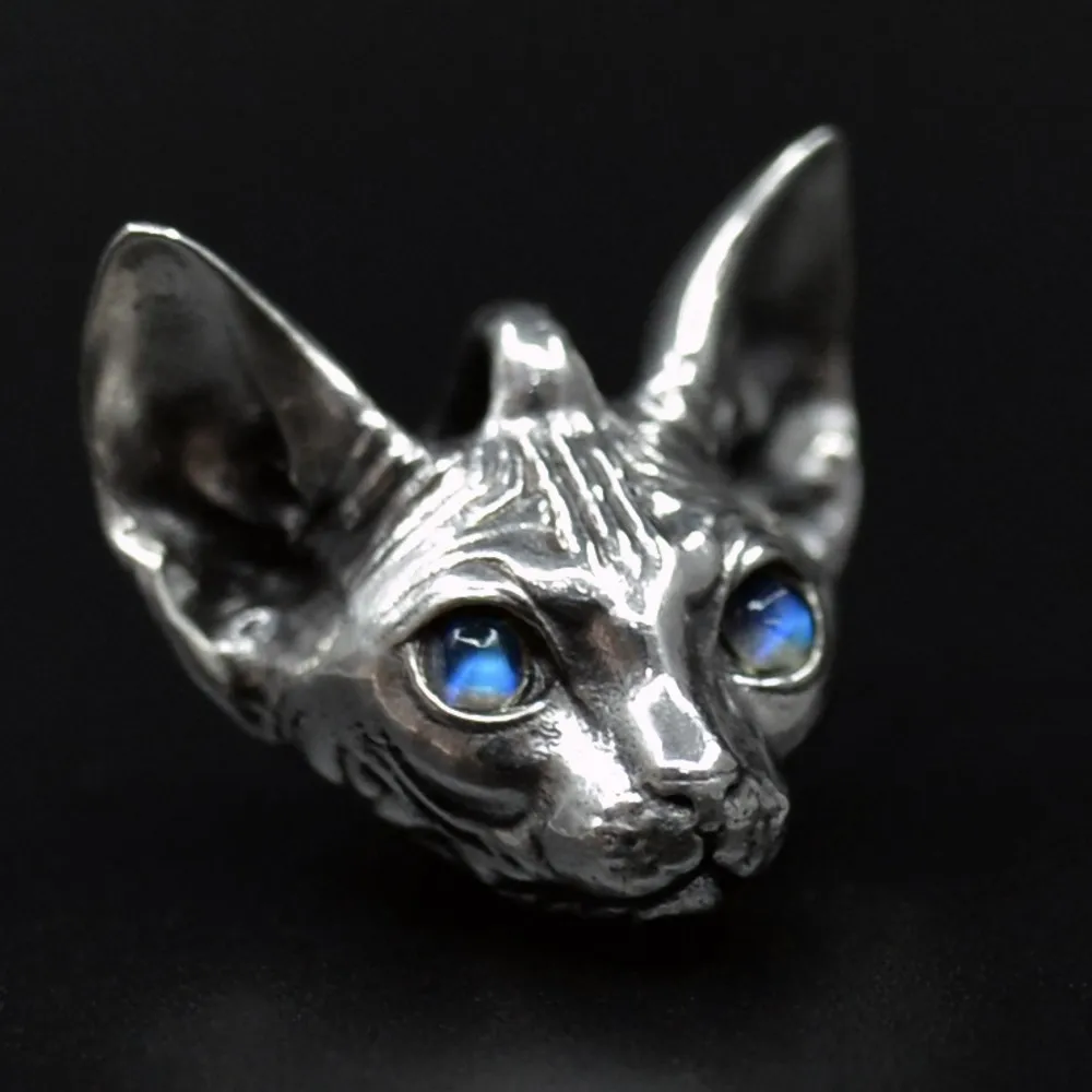 Nye solid ren 925 sølv vedhæng kat for kvinde månesten øjne hårløs kat par vedhæng oprindelige sølv kreativ gave