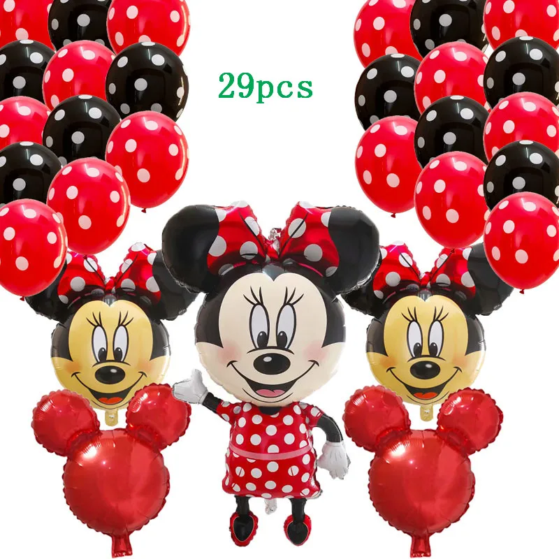 29Pcs Giant Minnie Mickey Mouse Hoved Folie Balloner Sort Rød Latex Ballon Kids Fødselsdag Part Dekorationer Klassisk Legetøj Gave