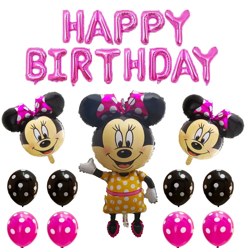 29Pcs Giant Minnie Mickey Mouse Hoved Folie Balloner Sort Rød Latex Ballon Kids Fødselsdag Part Dekorationer Klassisk Legetøj Gave