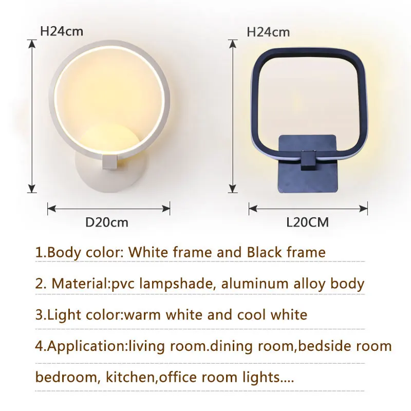 Gratis Forsendelse Moderne Led-Væg Lys Sort&Hvid Aluminium Ringe Sconce væglampe Stue, Soveværelse Sengen værelse lamper