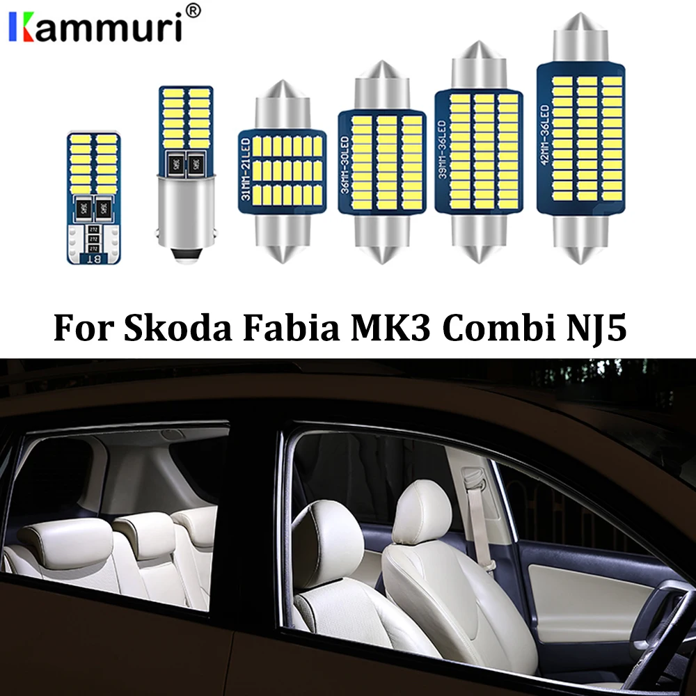 KAMMURI 13Pcs Ingen Fejl Canbus Hvid LED Bilen Kort Light-Pakke-Kit Til Skoda Fabia MK3 Combi NJ5 (+)