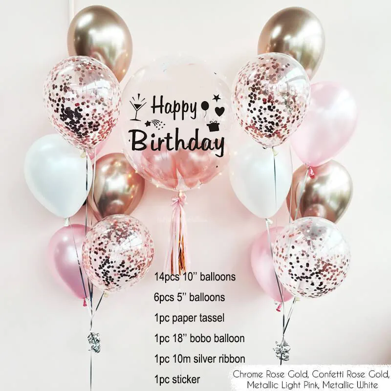 Rose Guld Konfetti Latex Ballon Sæt Tillykke Med Fødselsdagen Helium-Balloner Buket Dreng Pige Baby Shower, Bridal Shower Fest Forsyninger