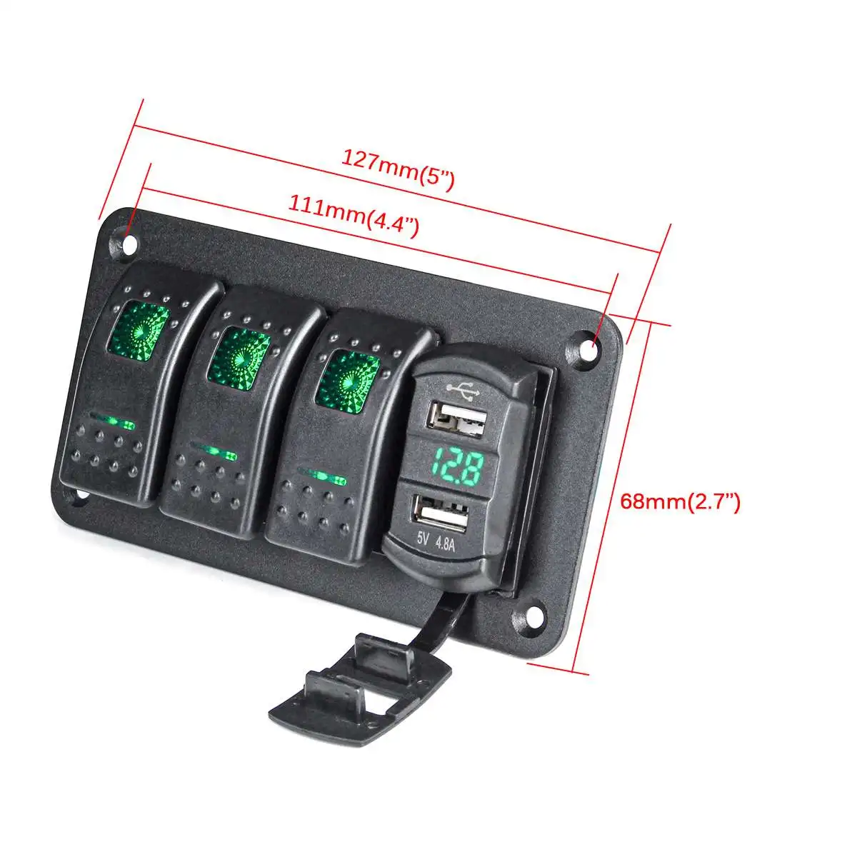4 Bande LEDET Rocker Switch Panel Digital Voltmeter Dual USB Port 12V / 24V Stikkontakt Kombination Vandtæt Bilen, Båden