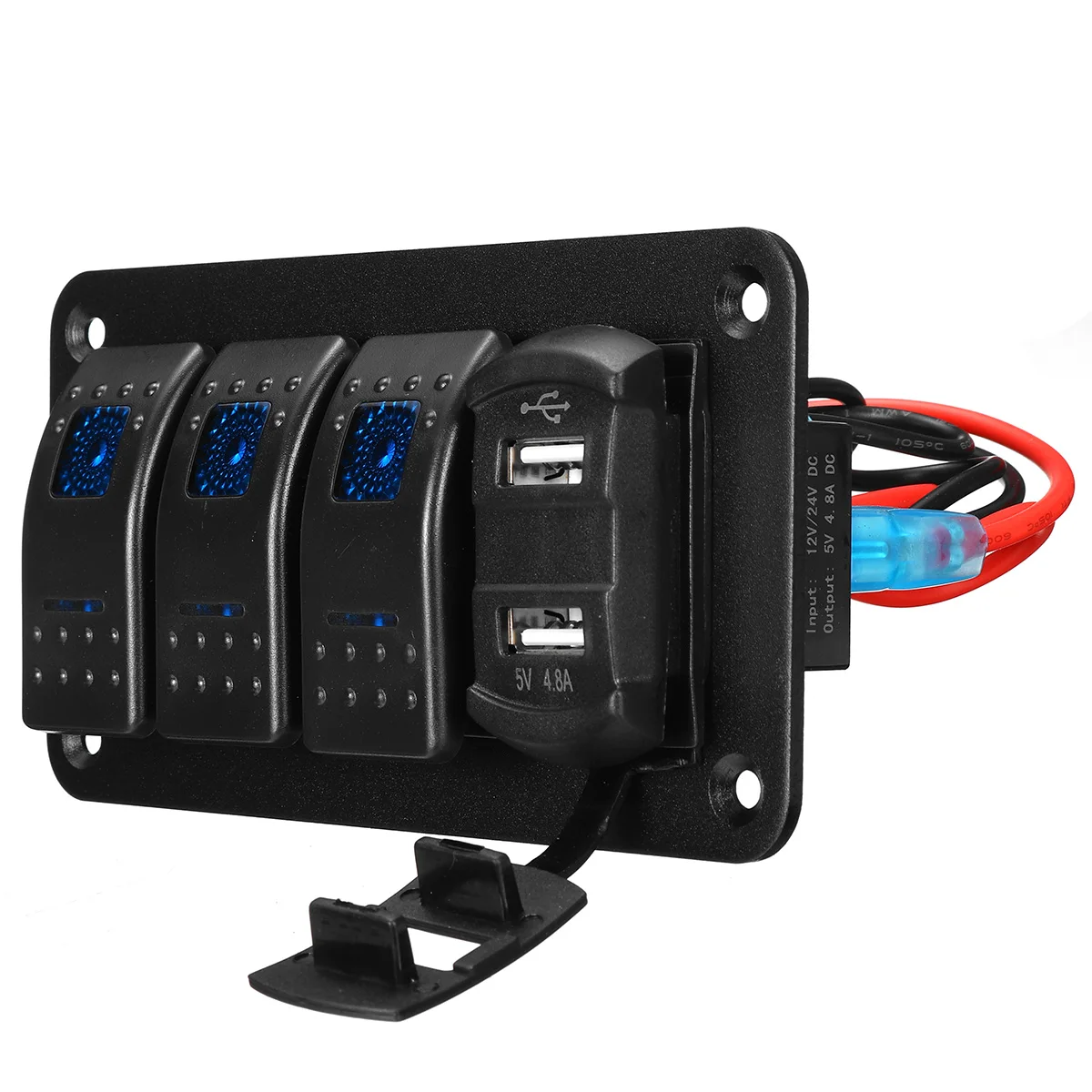 4 Bande LEDET Rocker Switch Panel Digital Voltmeter Dual USB Port 12V / 24V Stikkontakt Kombination Vandtæt Bilen, Båden
