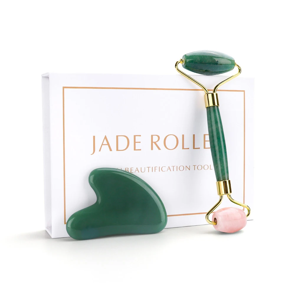 Naturlig Kvarts Sten Rulle Farve Blanding Jade Roller Face Lift Massageapparat Ansigt Slankende Skraber Gua Sha Massage hudpleje til Gave