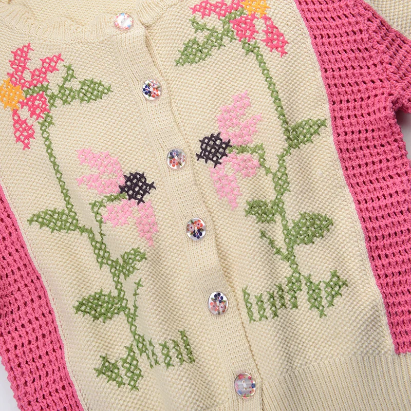 TEELYNN langærmet pink blomster broderi Hæklede trøjer kvinder frakke 2020 vintage strik Cardigan efteråret varm sweater, jumper