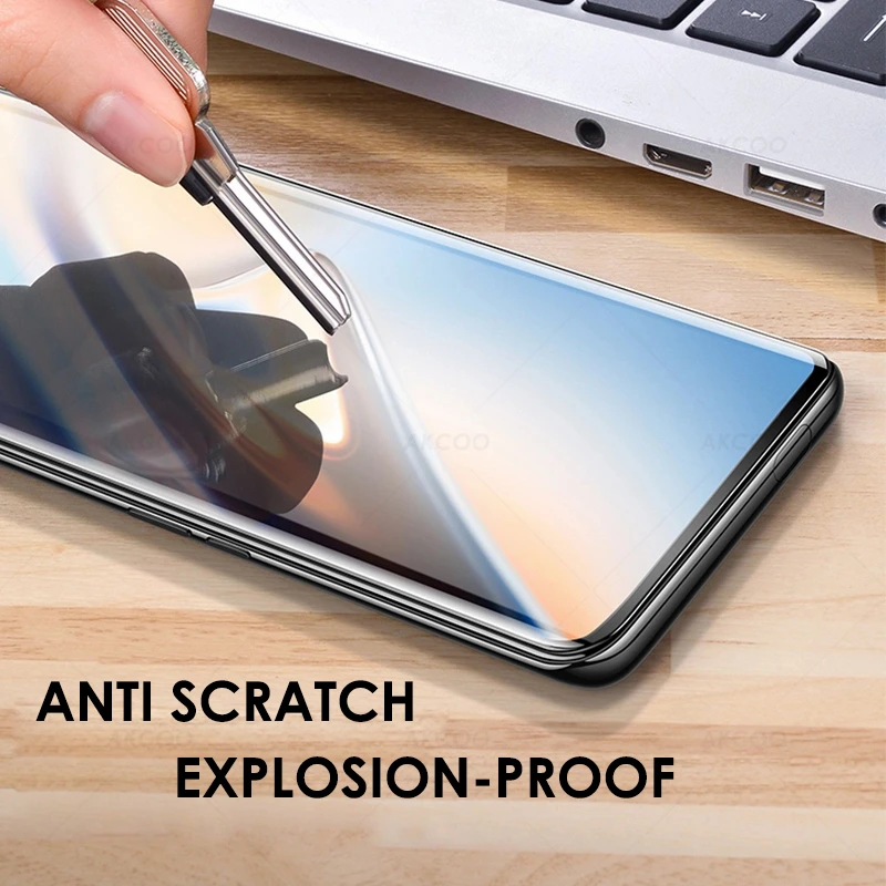 Akcoo 10D UV-Glas til OnePlus 7 Pro Screen Protector med fingeraftryk Lås Hærdet Glas til Oneplus 7Pro beskyttende film