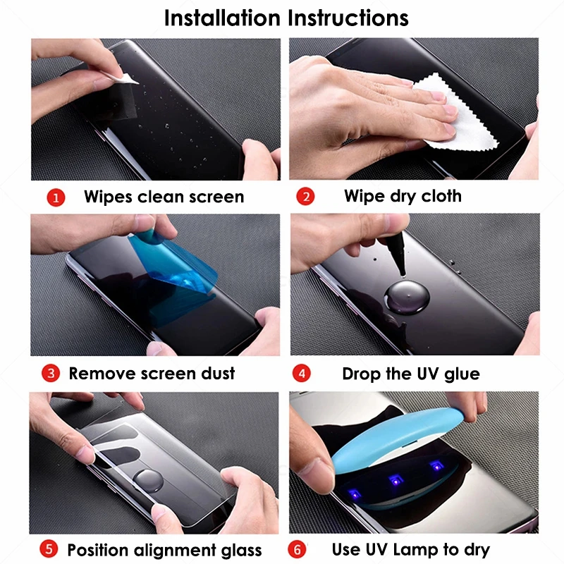 Akcoo 10D UV-Glas til OnePlus 7 Pro Screen Protector med fingeraftryk Lås Hærdet Glas til Oneplus 7Pro beskyttende film