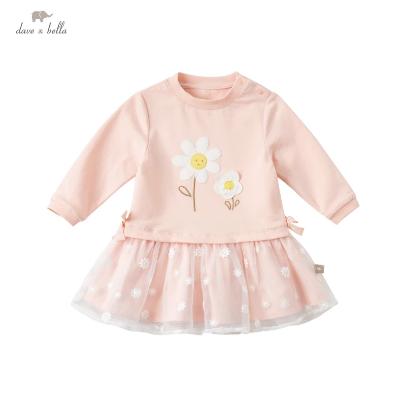 DBZ17126 dave bella foråret baby girl ' s cute bow blomster broderi kjole børn fashion party dress børn spædbarn lolita tøj
