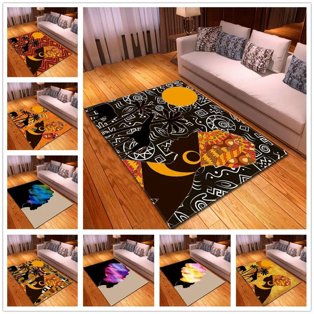 Afrikansk kvinde Hoved portræt 3D Printet Store Tæpper Til stuen, Soveværelse, Område Tæpper, Bløde Flonel Home Decor, Tæppe, Køkken Måtter