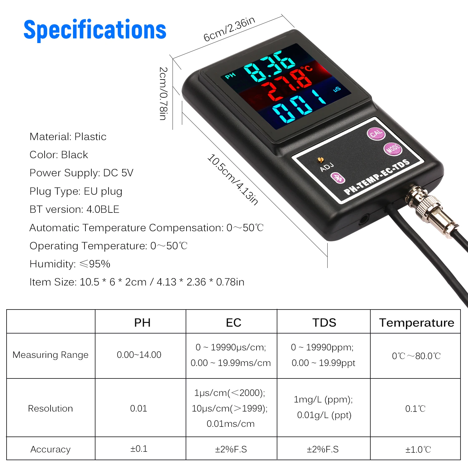 PH & amp; EF & amp; TDS og Temperatur vandkvalitet Multi-Parameter-Skærm med BT Trådløs Forbindelse Digital Online Meter Præcise Tester