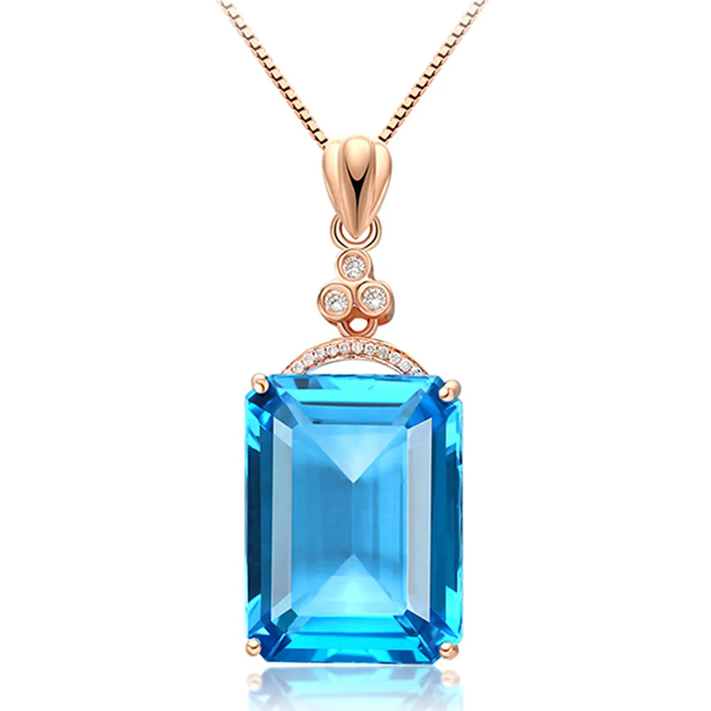 Stor aquamarine ædelsten diamant vedhæng halskæder til kvinder blå krystal rose guld farve choker kæde smykker bijoux bague gave