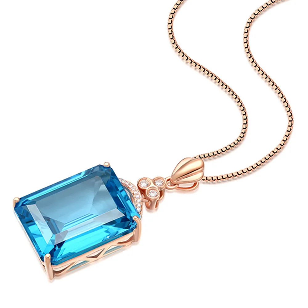Stor aquamarine ædelsten diamant vedhæng halskæder til kvinder blå krystal rose guld farve choker kæde smykker bijoux bague gave