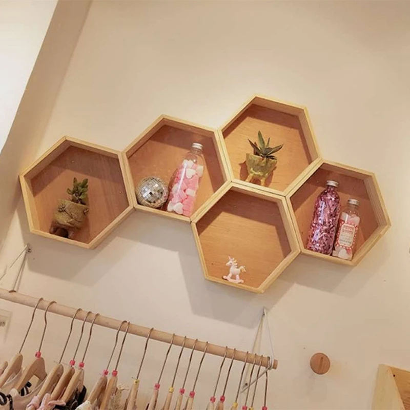Nordisk Stil Børnehave Kids Room Dekoration Hylde i Træ-Honeycomb Sekskant Hylder til Baby, Barn Soveværelse Dekoration-Træ Farve