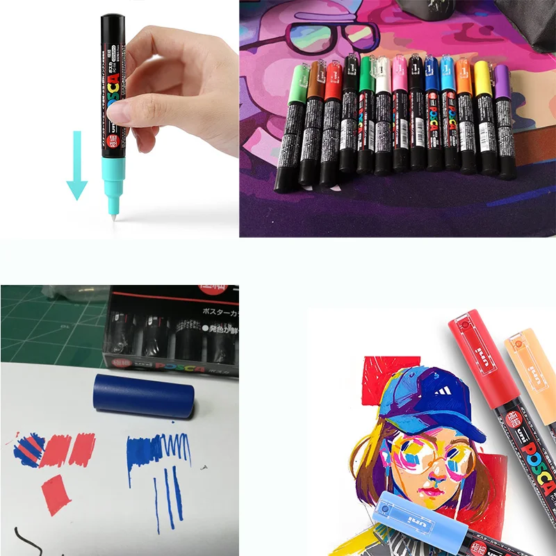 Ekstra Fine Kugle-0,7 mm Akryl Mitsubishi Posca Pc-1m Maling Art Pen Pen Pen Kontor Skole Relevant 12/8 Farve Reklame Pen