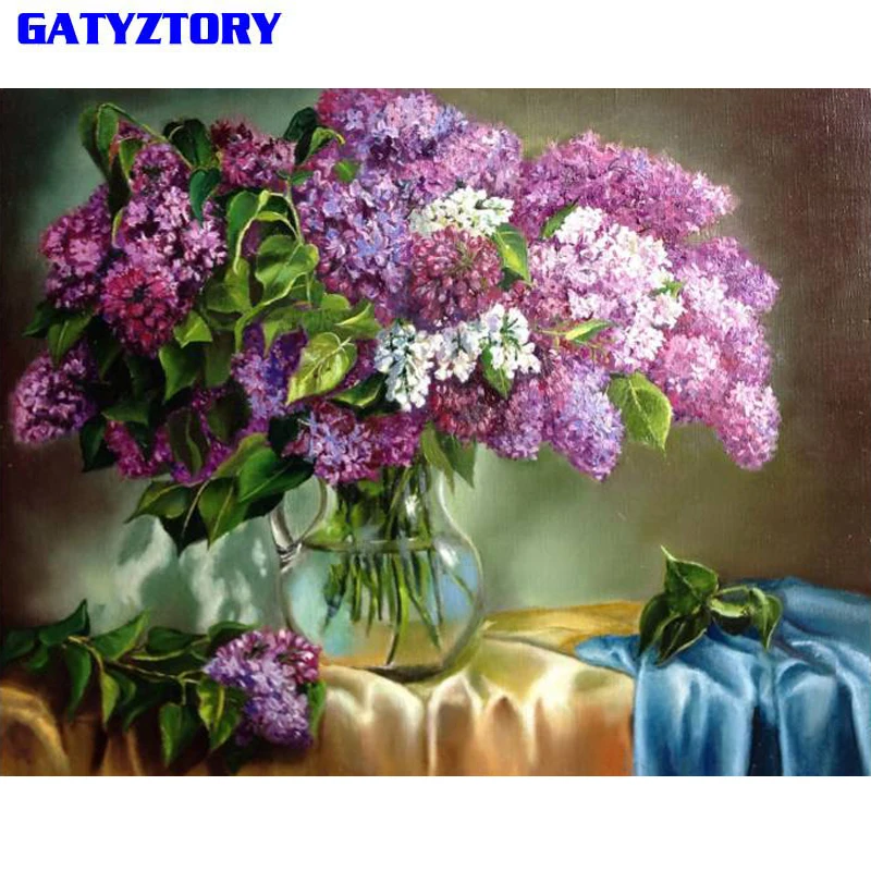GATYZTORY Frame Billede Blomster DIY-Maleri Af Numre Håndmalet på Lærred Af Tal Væg Kunst Billede Farvelægning Af Tal 60x75
